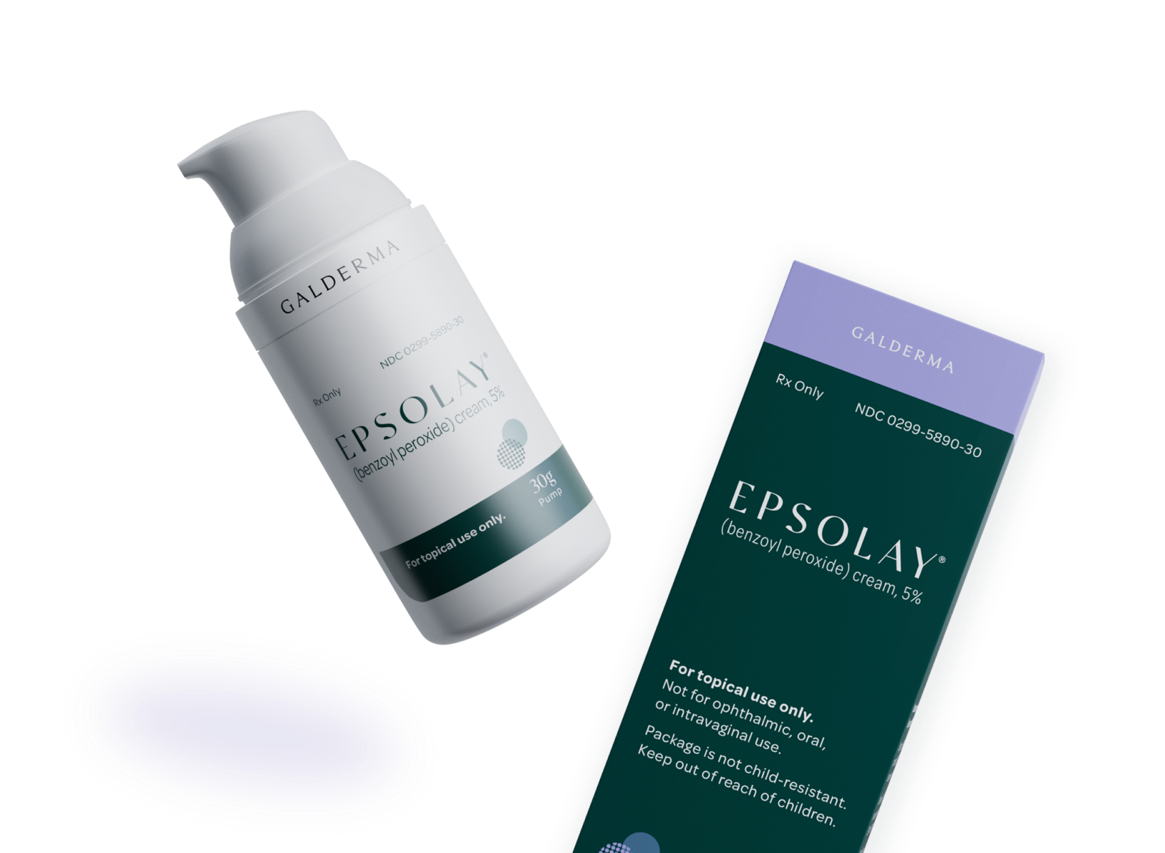 EPSOLAY cream bottle to the left with adjacent microencapsulation technology icon and product box on the right