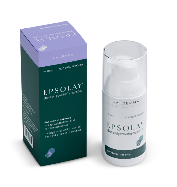EPSOLAY cream bottle suspended with adjacent microencapsulation icon